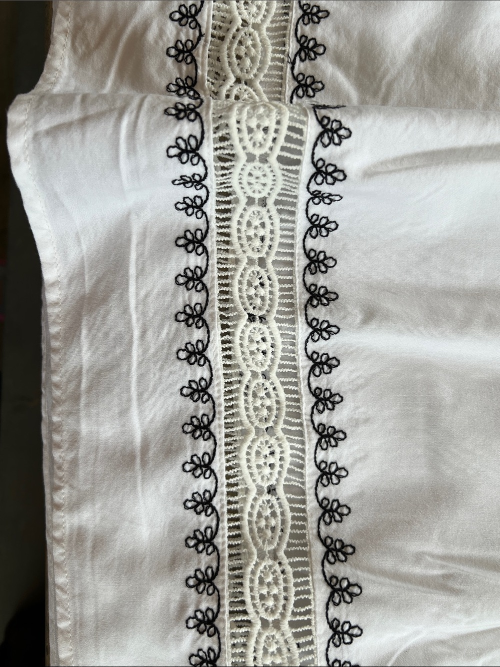 Embroidered White Midi Dress with Black Trim - Picture 12 of 13
